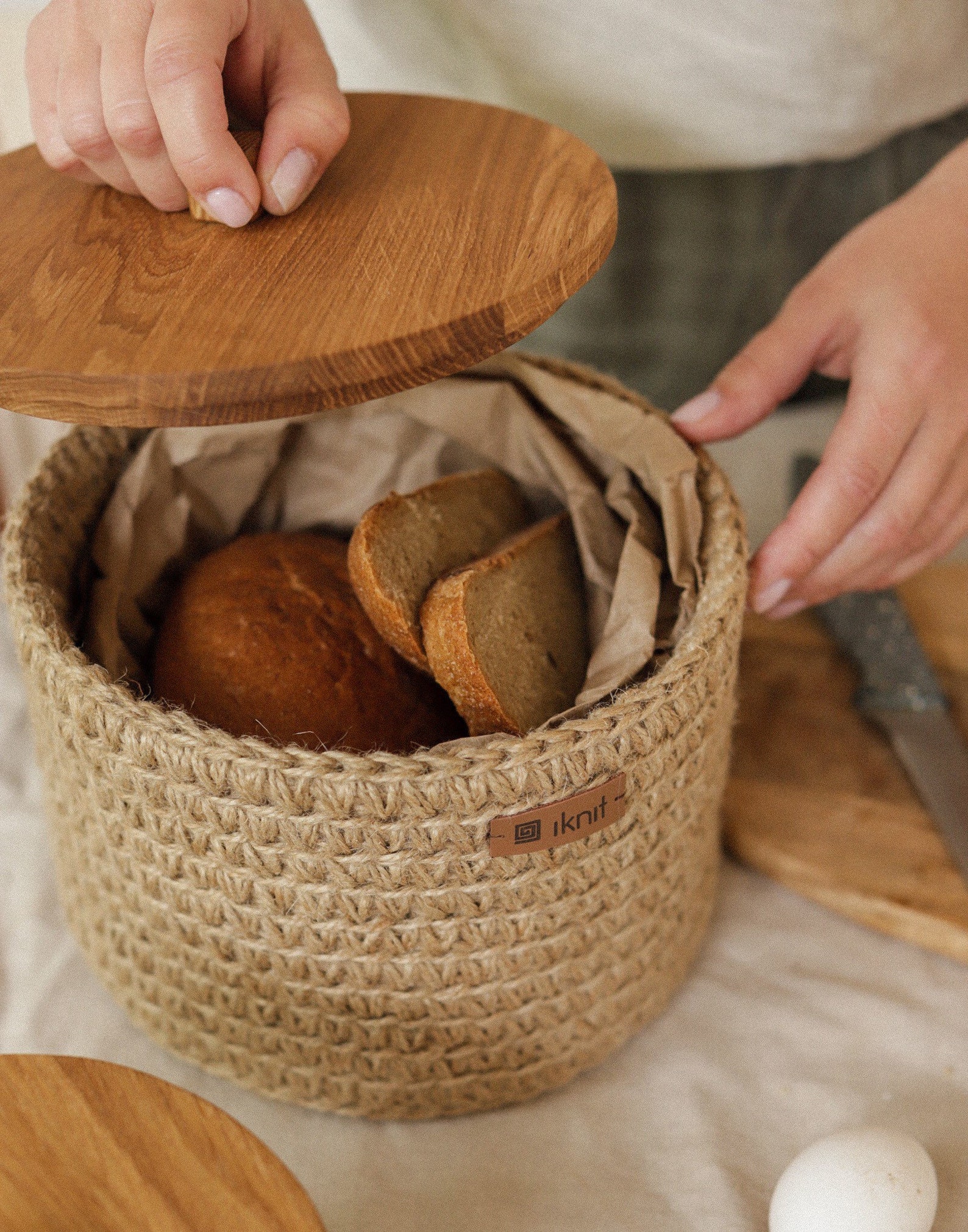 Storage baskets with wooden lid. Set of two baskets for Etsy