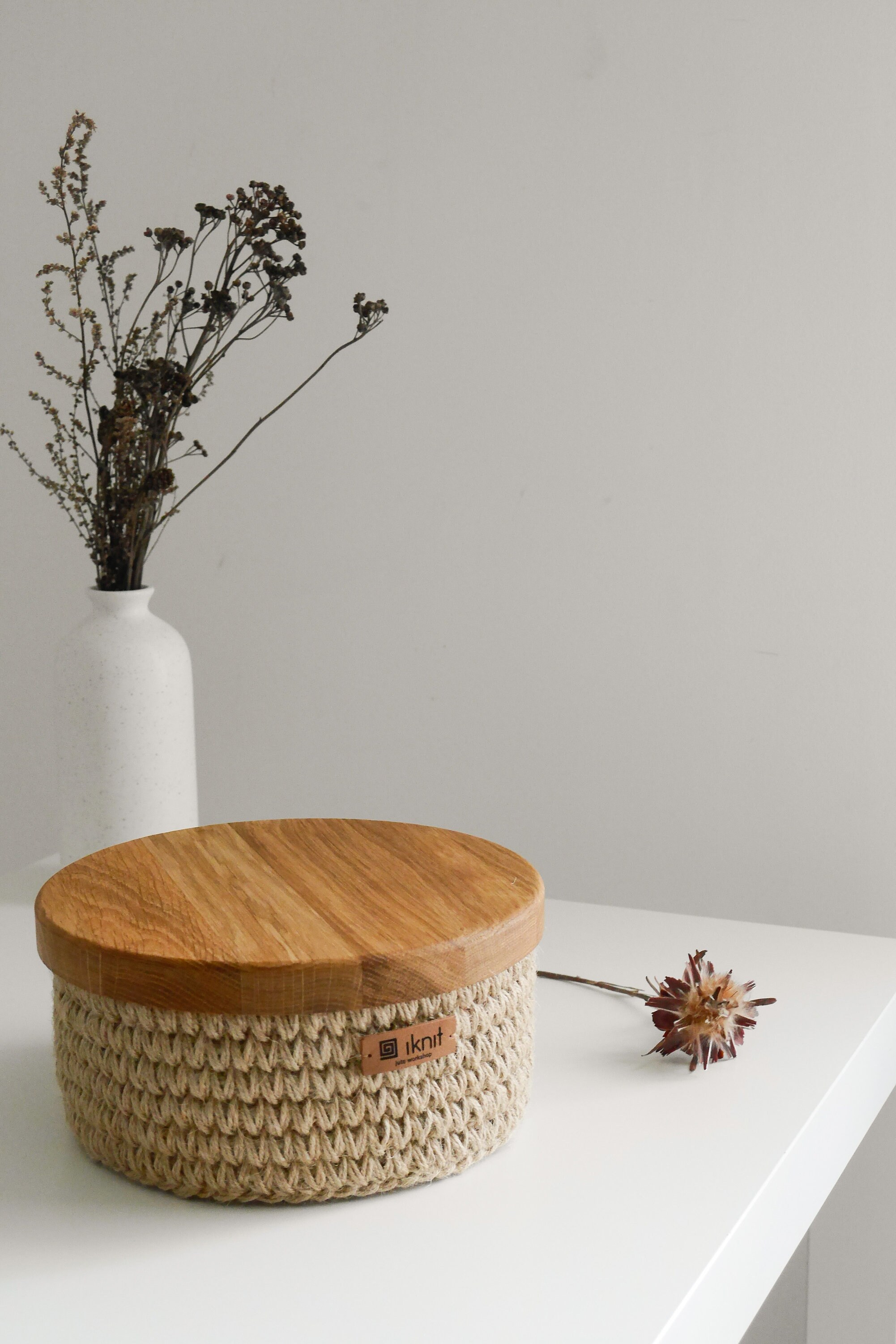 Storage Baskets with Wooden Lid Jute Basket Wooden Lid Etsy