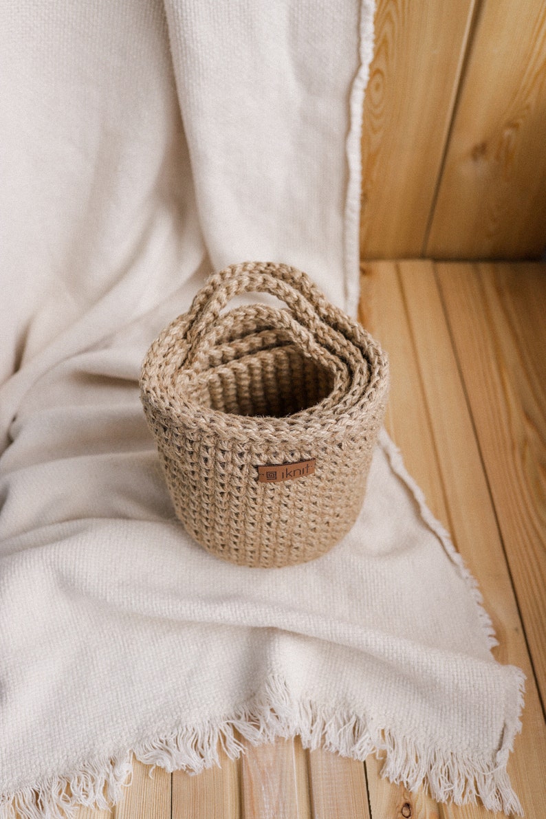 Wall hanging storage baskets. Set of 3 baskets. Crochet jute Etsy