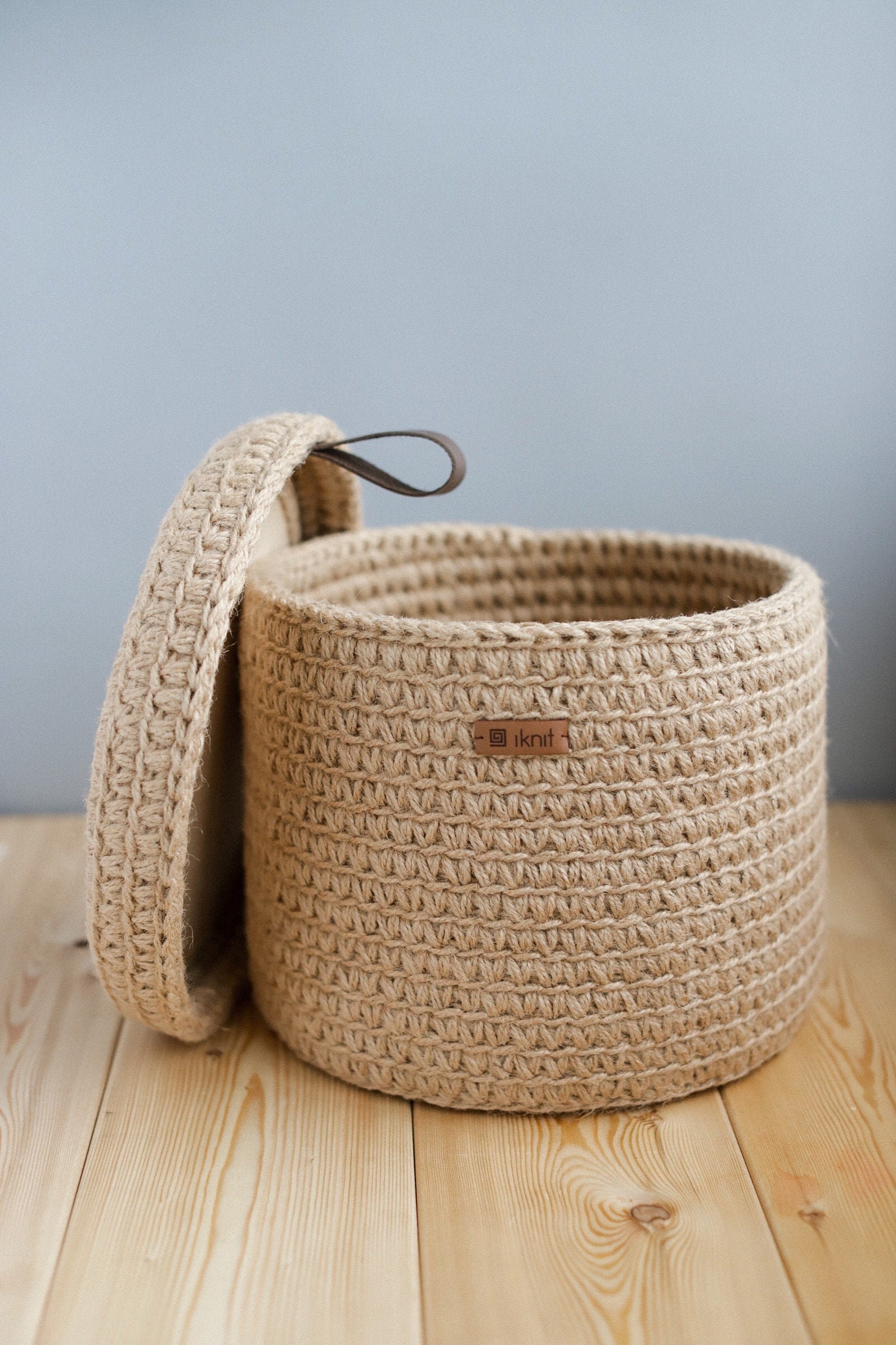 Jute Basket with Lid Storage Jute Basket Round Brown Etsy