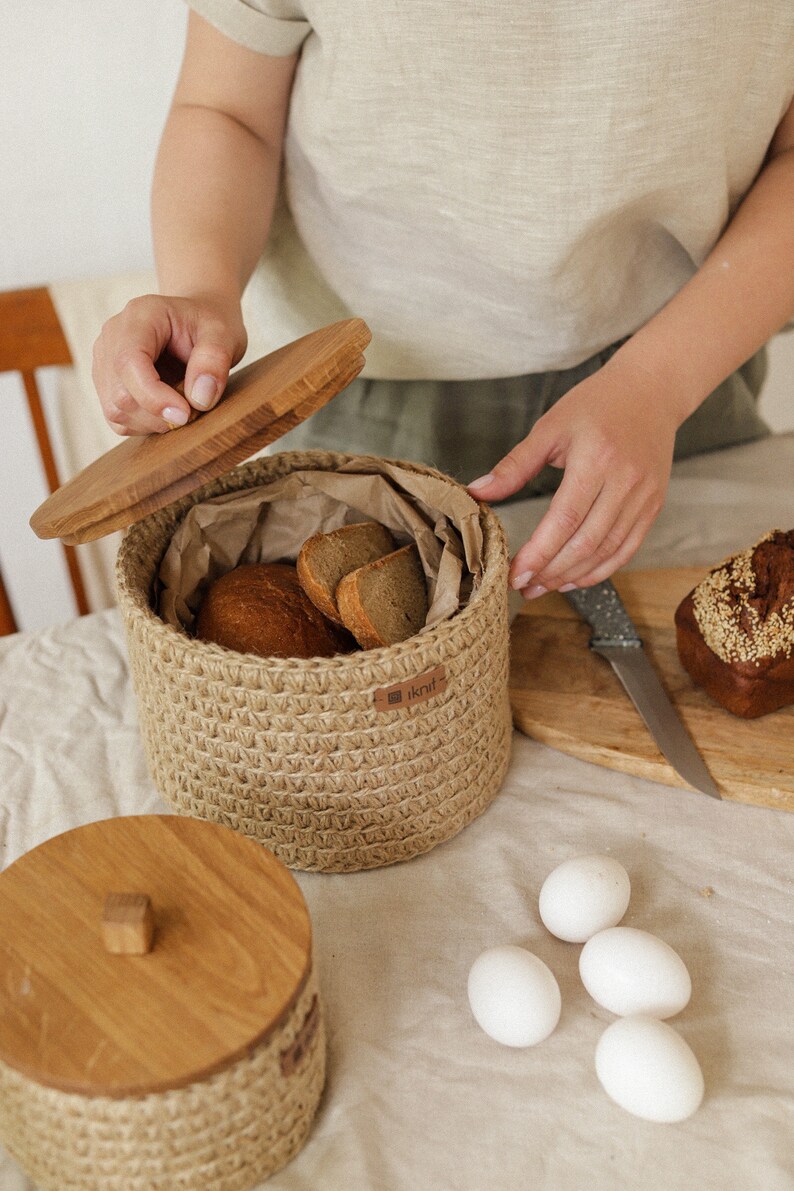Storage Baskets with Wooden Lid. Set of Two Baskets for Etsy