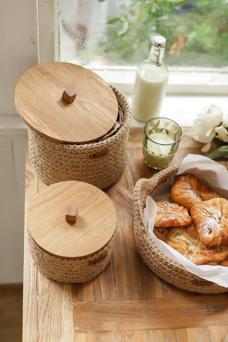 Storage Baskets with Wooden Lid. Set of Two Baskets for Etsy