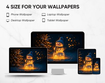 Fondos de pantalla navideños de muñecos de nieve acogedores – Conjunto festivo (4 tamaños) / Descarga digital