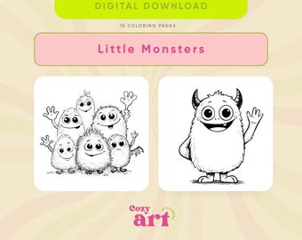 Coloring book kids, little monsters painting Activity for Kids | Digital Download
