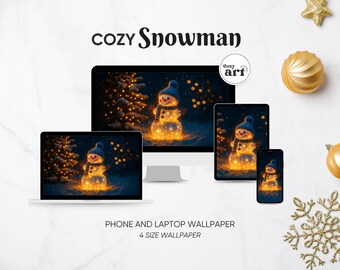 Papel tapiz navideño de muñeco de nieve acogedor: 4 tamaños (descarga digital)