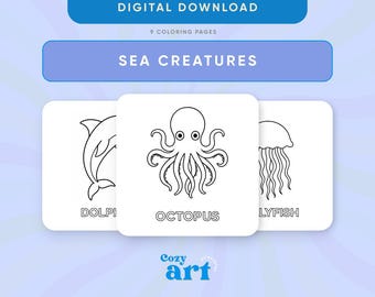 Sea Animals Coloring Pages for Kids: Ocean Life Line Art (Digital Download PDF)