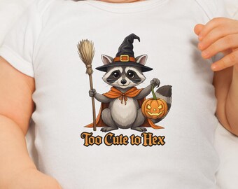 Too Cute to Hex Raccoon Halloween Shirt, Cute Kids Halloween Tee, Spooky Family Halloween Shirt, Comfort Colors Graphic Tee