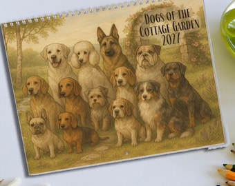 Calendario de pared 2027: Perros del jardín de la casa de campo
