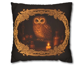 Apothecary Owl Pillow Cover, Gothic Cottagecore Home Decor