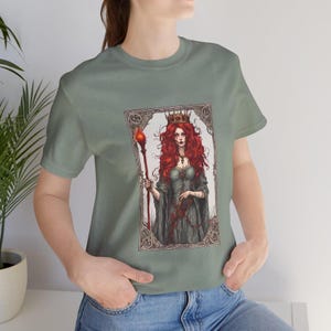 Chemise tarot T-shirt décontracté pour femme, hauts amples, vêtements wicca pour femmes gothiques sorcières, reine des baguettes