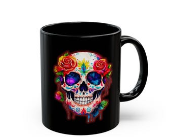 Sugar Skull Mug, Calavera Mexican Coffee Cup, Dia de Los Muertos Taza