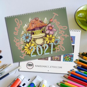 Frogs & Toadstools 2027 Wall Calendar and Coloring Calendar | Kids Frog and Mushroom Gift | Cute Frog Wall Calendar