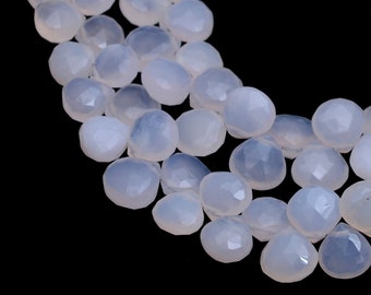 Cuentas de calcedonia azul natural facetadas de 8 mm a 10 mm, tamaño briolette, piedras preciosas de calcedonia AAA+, sueltas para joyería, tira de 18 cm.