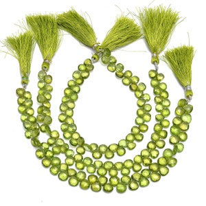 Natural AAA+ Peridot Gemstone 7mm-8mm Faceted Heart Briolette Beads ~ 7inch Strand ~ Peridot Semi Precious Gemstone Loose Briolettes Beads