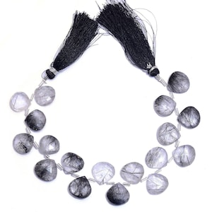 Natural Black Tourmilated Quartz 14mm-16mm Faceted Heart Briolette ~ Rare Black Rutile Semi Precious Gemstone Loose Beads ~ 8inch Strand