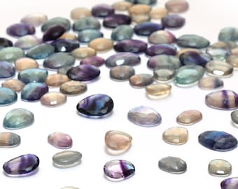 AAA+ Natural Multi Fluorite 9mm-15mm Faceted Fancy Rose Cut Slices Lot ~ Multi Fluorite Semi Precious Gemstone Loose Flat Back Rose Cut Cabs