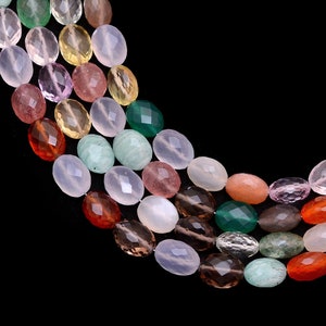 Mix Gemstone Oval Beads ~ Gemstone Multi 8x10mm Faceted Oval Briolette ~ Gemstone Loose Oval Beads ~ Multi  Color Gemstone Beads ~ 9&quot; Strand