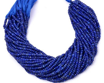 AAA+ ラピスラズリ 4mm ファセットロンデルビーズ | 13インチ