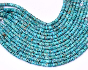 Pierre précieuse turquoise naturelle 5mm-6mm Heishi lisse / Perles d'espacement ~ Arizona Turquoise Semi Precious Gemstone Disc / Wheel ~ 8inch Strand