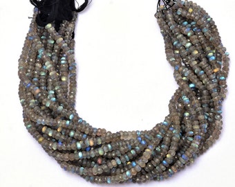 AAA Flashy Labradorite 4mm-6mm Faceted Beads ~ Natural Blue Fire Labradorite Gemstone Beads ~ Labradorite Loose Rondelle Beads ~ 13" Strand