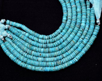Naturel AAA + Turquoise Gemstone 6mm-8mm Smooth Heishi / Spacer / Tire Rondelle Beads ~ Turquoise Semi Precious Gemstone Wheel ~ 8inch Strand