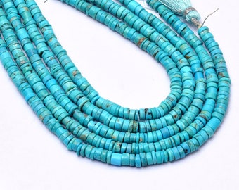 Pierre précieuse semi-précieuse turquoise 4mm-5mm Heishi lisse / Perles d’espacement ~ Disque / Roue de pierre précieuse turquoise naturelle de l’Arizona ~ Brin de 8 pouces