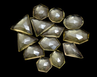 Lemon Quartz Semi Precious Gemstone 10mm-16mm Loose Faceted Rosecut Cabs ~ Natural Lemon Quartz Free Form Flat Back Cabochon For Jewelry