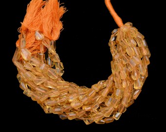 AAA+ Natural Citrine Gemstone 4x6mm-6x10mm Faceted Step Cut Nuggets ~ Rare Yellow Citrine Semi Precious Gemstone Tumbled Beads ~ 8" Strand