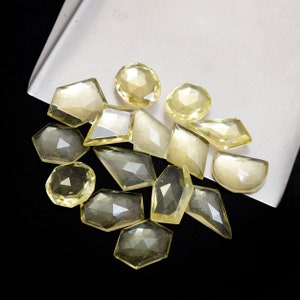 Natural Lemon Quartz Gemstone Loose Uneven Rose Cut ~ Lemon 12mm-17mm Faceted Flat Back Cabs ~ Lemon Quartz Fancy Cabochon Mix Lot