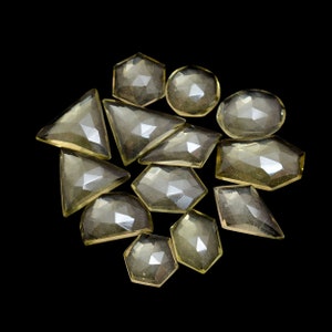 Lemon Quartz Semi Precious Gemstone 10mm-16mm Loose Faceted Rosecut Cabs ~ Natural Lemon Quartz Free Form Flat Back Cabochon For Jewelry