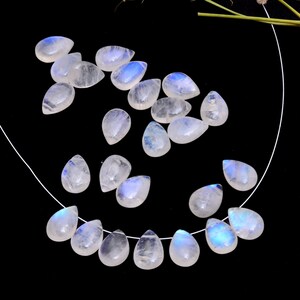 Natural White Rainbow Moonstone 9x13mm Pear Briolette ~ AAA+ Blue Fire Moonstone Smooth Loose Beads ~White Rainbow Smooth Side Drilled Beads