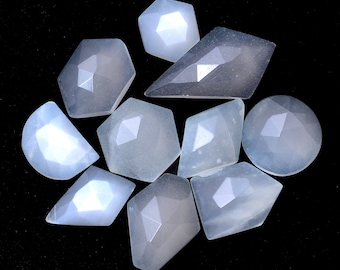 White Moonstone Gemstone Loose Fancy Rosecut ~ Natural Moonstone 14mm-22mm Faceted Flat Back Cabochon ~ Moonstone Uneven Cabochon Mix Lot