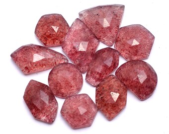 4 Pieces Natural Strawberry Quartz Cabochons Lot 19x19mm to 22x22mm Cushion Shape Quartz Gemstones Cabs Loose Stones Smooth Gems Cab C-7699