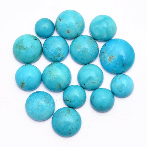 Arizona Turquoise 7mm-12mm Smooth Round Flat Back Cabochon Lot ~ buying Natural Genuine Turquoise Semi Precious Gemstone Loose Cabochon for Jewelry