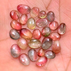 Bio Color Turmalin Ädelsten 5 mm-8,5 mm Ojämna Platta Baksida Mix Cabochons Parti ~ Naturlig Multi Turmalin Lös Slät Cabochon Parti För Smycken bild 6