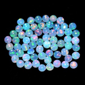 AAA+ Ethiopian Opal Gemstone 5mm Round Cabs Lot ~ Natural Ethiopian Multi Fire Opal Semi Precious Gemstone Loose Flat Back Cabochons