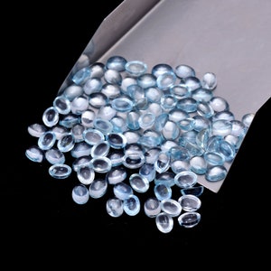 Cabochões ovais lisos de água-marinha AAA 7 x 5 mm ~ Cabochões ovais lisos de pedra preciosa azul-água-marinha natural ~ Cabochões ovais soltos de água-marinha com parte traseira plana