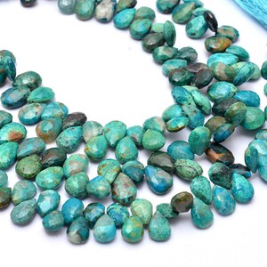 Natural Chrysocolla Gemstone Faceted Pear Briolette Beads ~ Chrysocolla Semi Precious Gemstone Loose Beads For Jewelry  ~ 8inch Strand