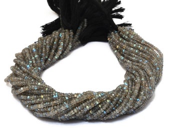 AAA+ Labradorite Gemstone 3mm-4mm Faceted Rondelle Beads ~ Natural Blue Fire Labradorite Semi Precious Gemstone Loose Beads ~ 13inch Strand