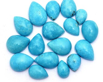 Lote de cabujón de pera liso de piedra preciosa turquesa natural de 6 x 8 mm a 9 x 12 mm ~ Cabujones de pera sueltos con parte trasera plana de piedra preciosa semipreciosa turquesa de Arizona