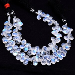 AAA+ White Rainbow Moonstone Semi Precious Gemstone Beads ~ Natural Blue Fire Moonstone 7x10mm Loose Faceted Pear Briolettes ~ 8inch Strand