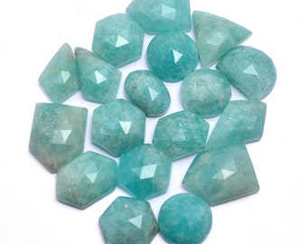 18 Pcs ~ Amazonite Gemstone Fancy Rose Cuts ~ Natural Amazonite 11mm-16mm Flat Back Cabochons ~ Loose Faceted Uneven Shape Cabochon Lot