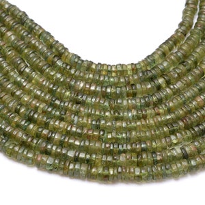 Natural Green Apatite Gemstone 4mm-5mm Smooth Heishi ~ Spacer ~ Tyre Rondelle Beads, Apatite Semi Precious Gemstone Wheel Beads, 16i Strand