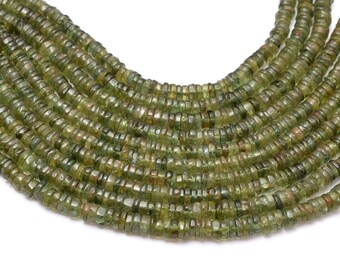 Natural Green Apatite Gemstone 4mm-5mm Smooth Heishi ~ Spacer ~ Tyre Rondelle Beads, Apatite Semi Precious Gemstone Wheel Beads, 16i Strand