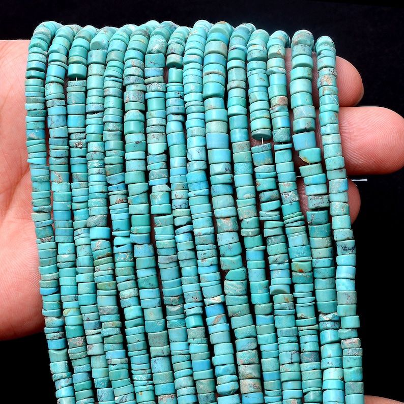 Natural Turquoise Heishi  Spacer Beads ~ Natural Gemstone 6mm Disc  Wheel ~ Arizona Turquoise Smooth Tyre Rondelle Beads ~ 8 Strand