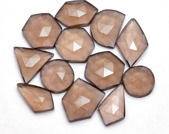 Smoky Loose Faceted 11x11mm-11x18mm Rose Cuts ~ Natural Smoky Quartz Uneven Rose Cut Cabochons ~ Smoky Quartz Gemstone Fancy Cabs Mix Lot