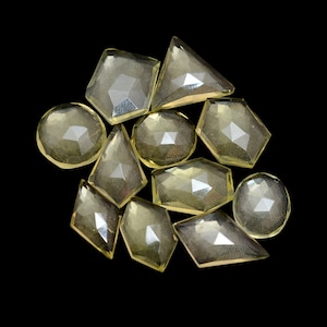 Natural Lemon Quartz 10x12mm-10x15mm Faceted Rose Cut Fancy Cabs ~ Lemon Quartz Semi Precious Gemstone Loose Flat Back Cabochon Mix Set