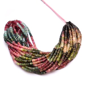 AAA Multi Tourmaline 4mm-4.5mm Faceted Heishi/Spacer Beads ~ Natural Tourmaline Semiprecious Gemstone Loose Tyre Rondelle Beads ~ 16&quot; Strand