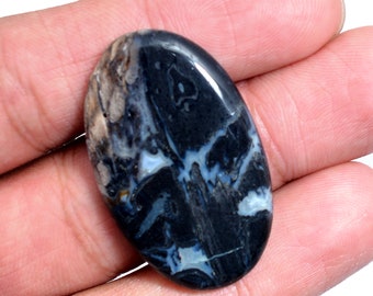 Black Agate Gemstone 24x38mm Smooth Oval Cabochon ~ 48 Cts ~Natural Film Agate Semi Precious Gemstone Loose Flat Back Cabochon For Jewelry