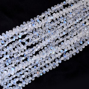 AAA+ Natural White Rainbow Moonstone 6x4mm Faceted Teardrop Briolette ~ Blue Fire Moonstone Semiprecious Gemstone Teardrop Beads ~ 8&quot; Strand